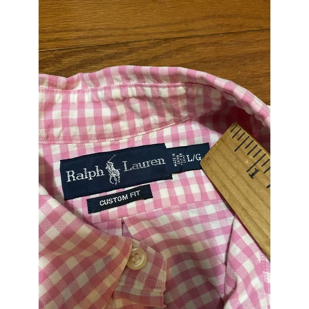 Polo Ralph Lauren Custom Fit Button Down LS Gingham Shirt Large Pink Blue Pony
